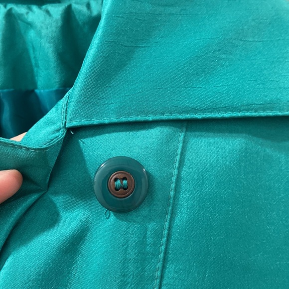 Vintage British Mist Trench Rain Coat Teal Green Long Jacket Size 3/4 petite EUC - Picture 2 of 16